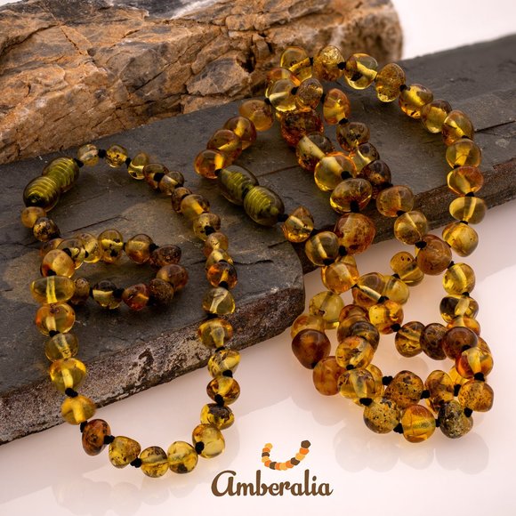 Set of Baltic Amber  Adult and Baby Necklace Set - 13" and 19.7"  - 14 Colors - Picture 7 of 16